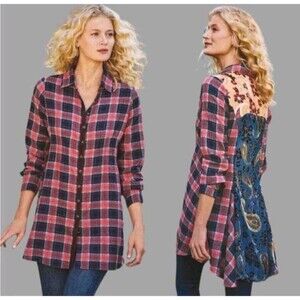 Soft Surroundings Women's Size Small Petite PS Tunic Patchwork Pink Blue Long